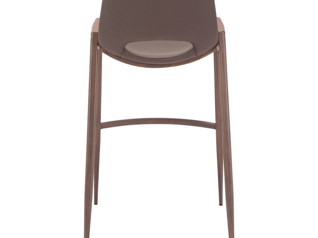 Set of Two 30" Brown Faux Leather And Steel Low Back Bar Height Bar Chairs