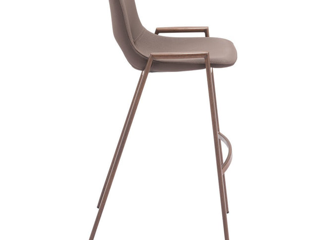 Set of Two 30" Brown Faux Leather And Steel Low Back Bar Height Bar Chairs