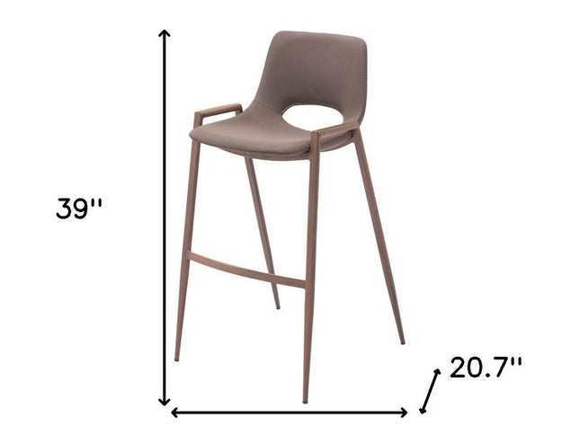 Set of Two 30" Brown Faux Leather And Steel Low Back Bar Height Bar Chairs