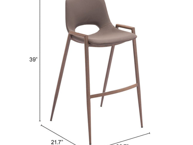 Set of Two 30" Brown Faux Leather And Steel Low Back Bar Height Bar Chairs