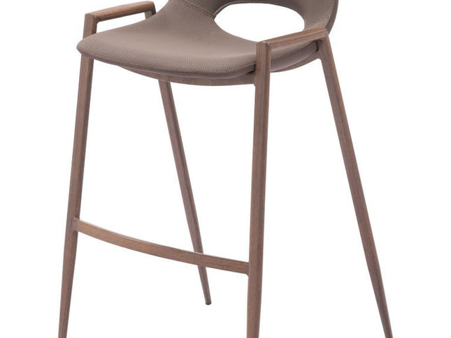 Set of Two 30" Brown Faux Leather And Steel Low Back Bar Height Bar Chairs