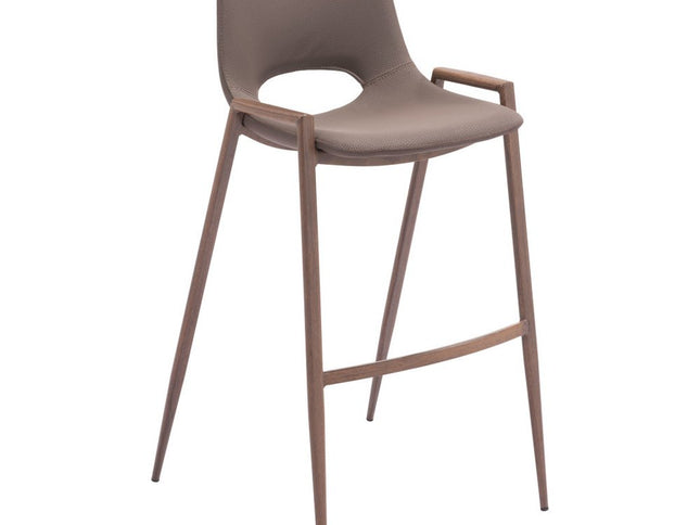 Set of Two 30" Brown Faux Leather And Steel Low Back Bar Height Bar Chairs