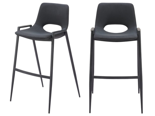 Set of Two 30" Black Faux Leather And Steel Low Back Bar Height Bar Chairs