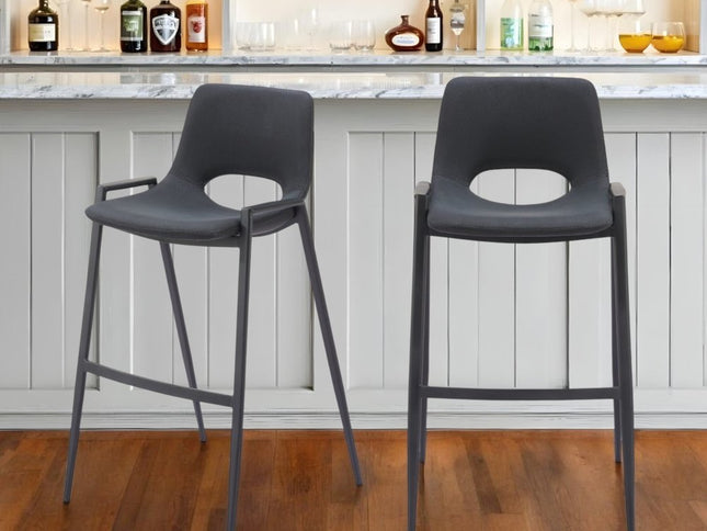 Set of Two 30" Black Faux Leather And Steel Low Back Bar Height Bar Chairs