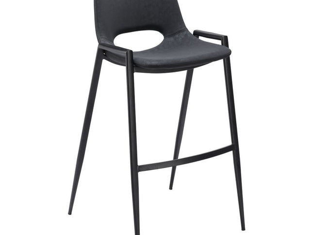 Set of Two 30" Black Faux Leather And Steel Low Back Bar Height Bar Chairs