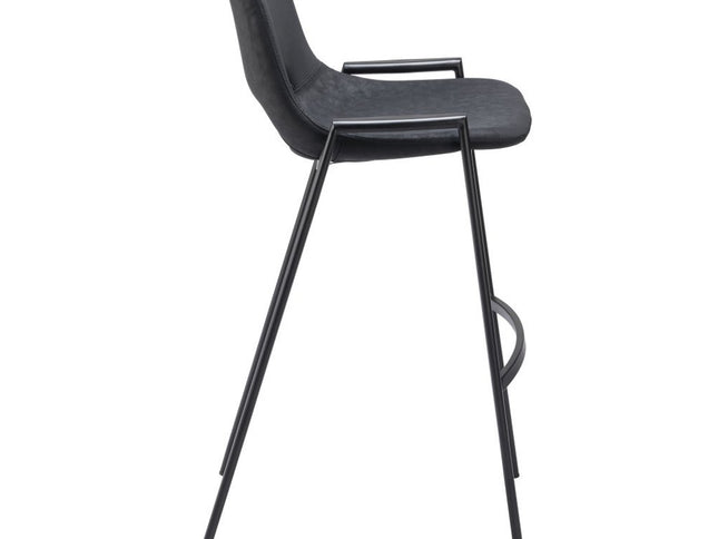 Set of Two 30" Black Faux Leather And Steel Low Back Bar Height Bar Chairs