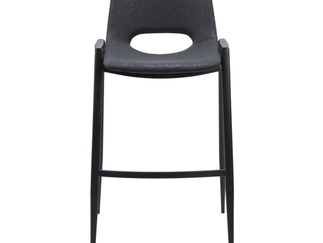 Set of Two 30" Black Faux Leather And Steel Low Back Bar Height Bar Chairs