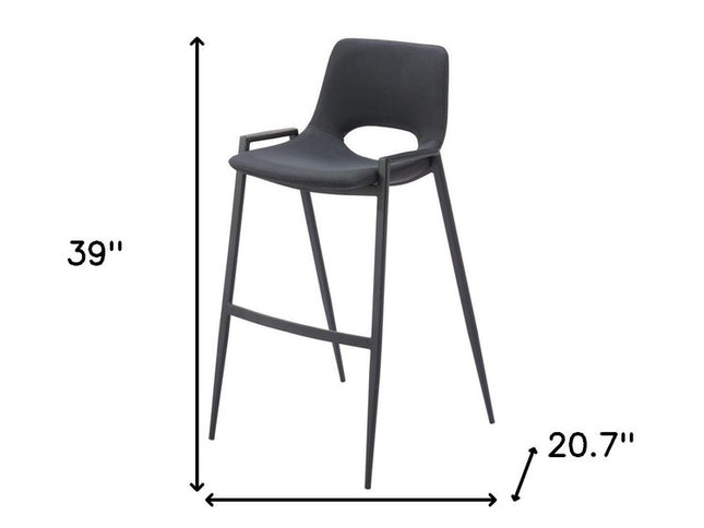 Set of Two 30" Black Faux Leather And Steel Low Back Bar Height Bar Chairs