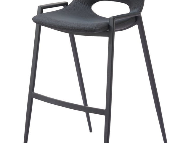 Set of Two 30" Black Faux Leather And Steel Low Back Bar Height Bar Chairs