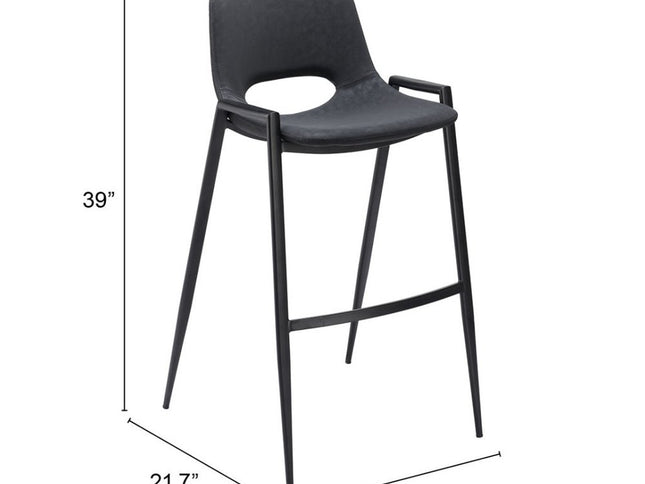 Set of Two 30" Black Faux Leather And Steel Low Back Bar Height Bar Chairs