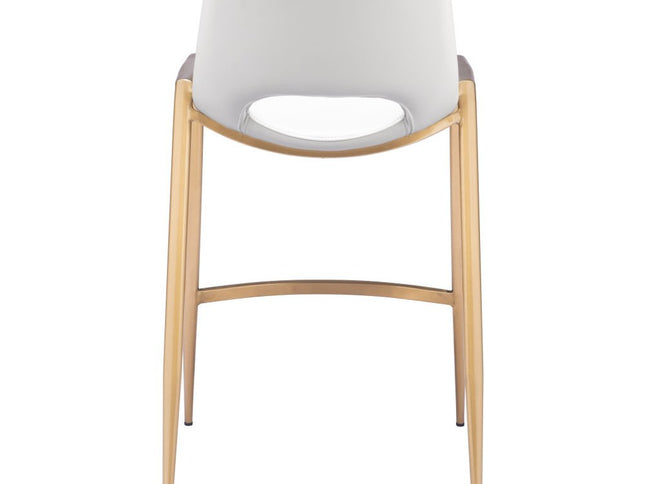 Set of Two 26" White And Gold Faux Leather And Steel Low Back Counter Height Bar Chairs