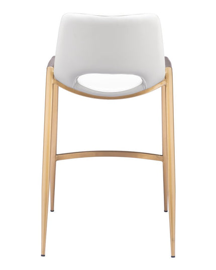 Set of Two 26" White And Gold Faux Leather And Steel Low Back Counter Height Bar Chairs