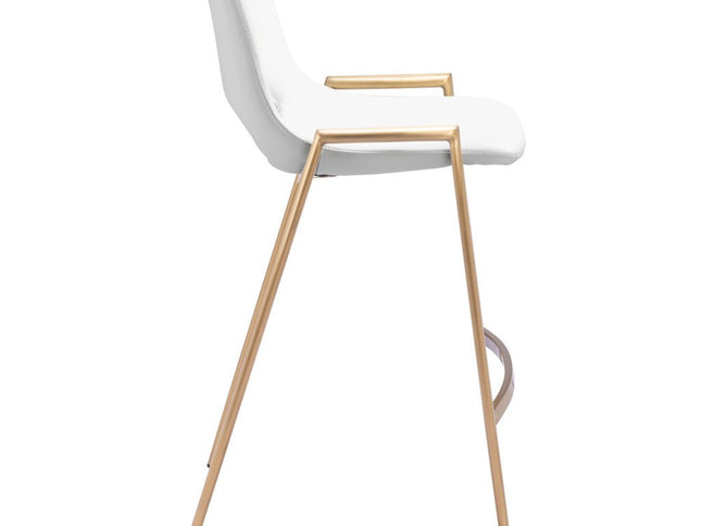 Set of Two 26" White And Gold Faux Leather And Steel Low Back Counter Height Bar Chairs