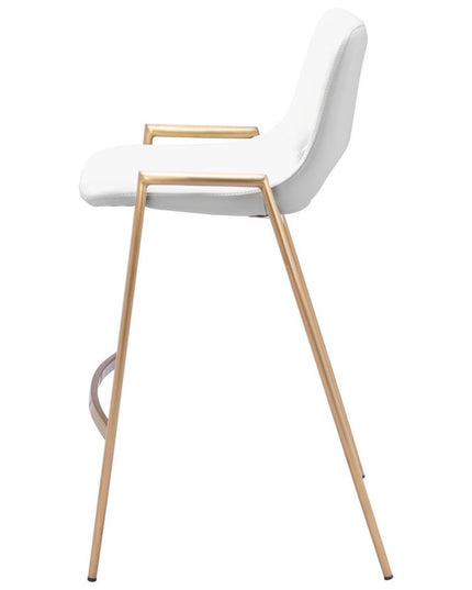 Set of Two 26" White And Gold Faux Leather And Steel Low Back Counter Height Bar Chairs