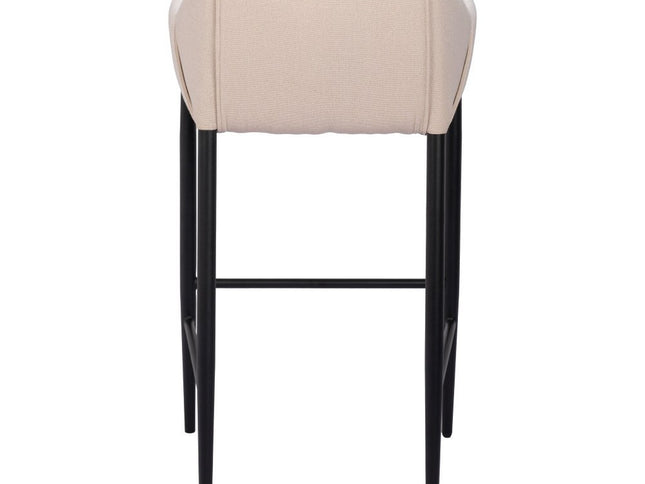 30" Beige And Black Fabric And Steel Bar Height Bar Chair