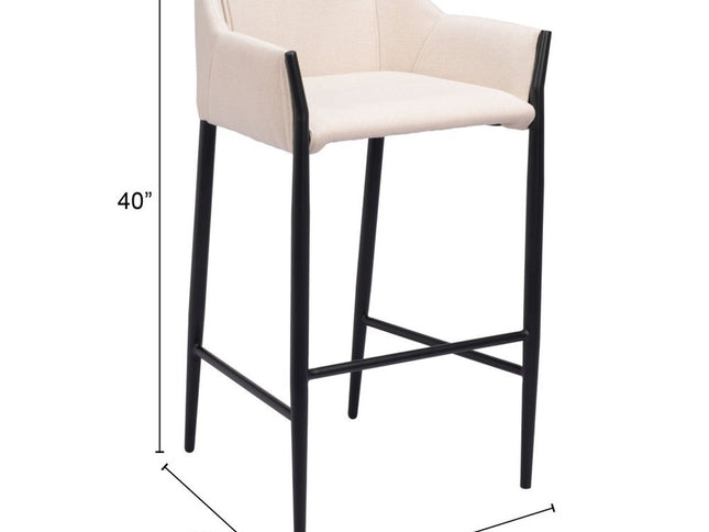 30" Beige And Black Fabric And Steel Bar Height Bar Chair