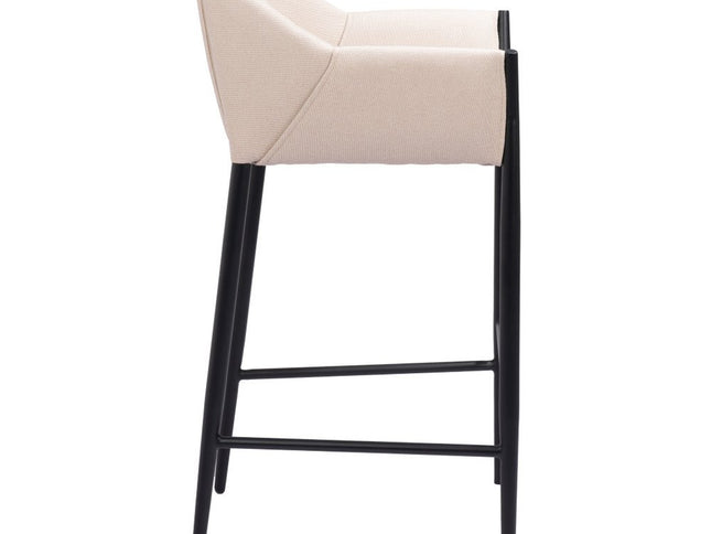 30" Beige And Black Fabric And Steel Bar Height Bar Chair