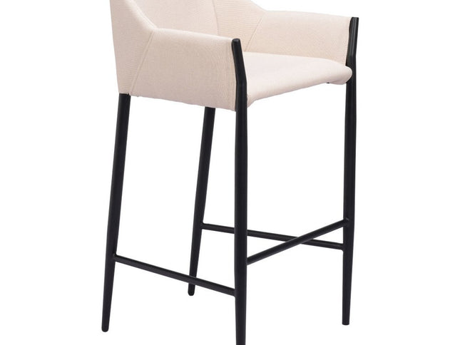 30" Beige And Black Fabric And Steel Bar Height Bar Chair