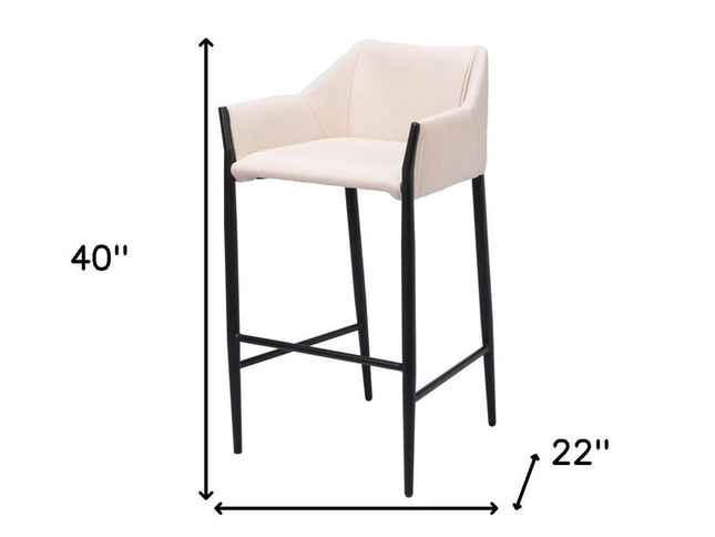 30" Beige And Black Fabric And Steel Bar Height Bar Chair