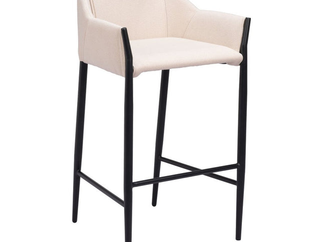 30" Beige And Black Fabric And Steel Bar Height Bar Chair