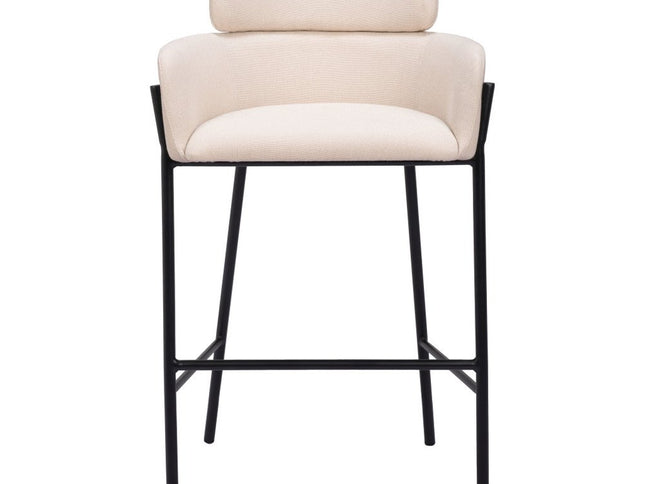 30" Beige And Black Fabric And Steel Bar Height Bar Chair
