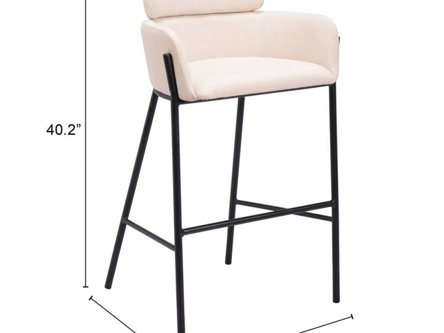 30" Beige And Black Fabric And Steel Bar Height Bar Chair
