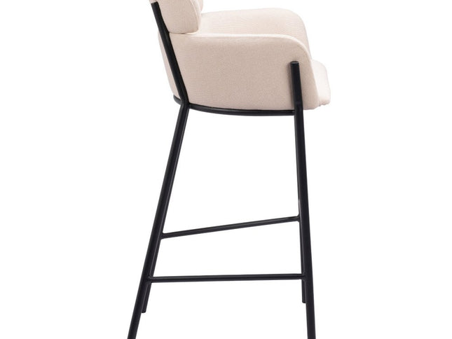 30" Beige And Black Fabric And Steel Bar Height Bar Chair