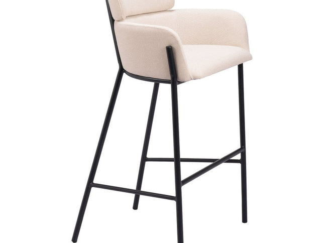 30" Beige And Black Fabric And Steel Bar Height Bar Chair