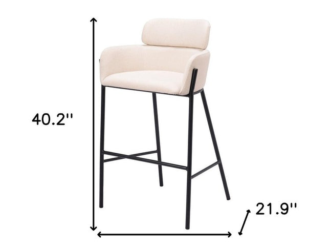 30" Beige And Black Fabric And Steel Bar Height Bar Chair