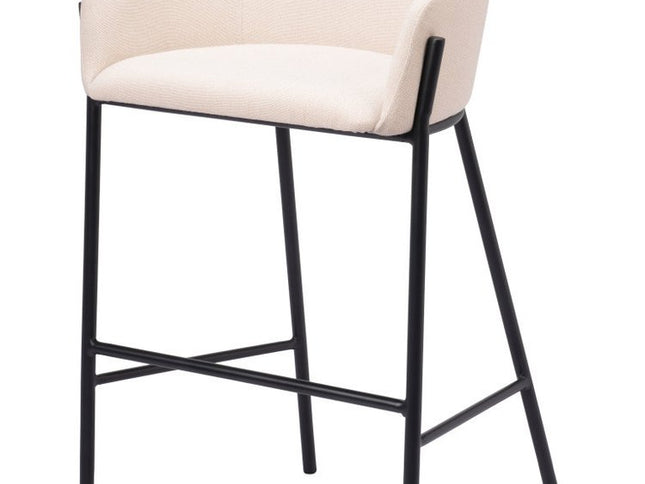 30" Beige And Black Fabric And Steel Bar Height Bar Chair