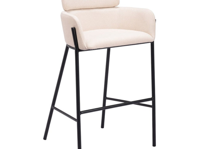30" Beige And Black Fabric And Steel Bar Height Bar Chair