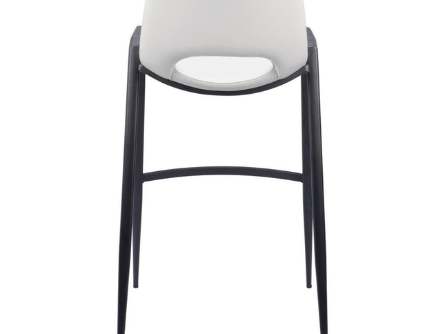 Set of Two 30" White and Black Faux Leather and Steel Low Back Bar Height Bar Chairs