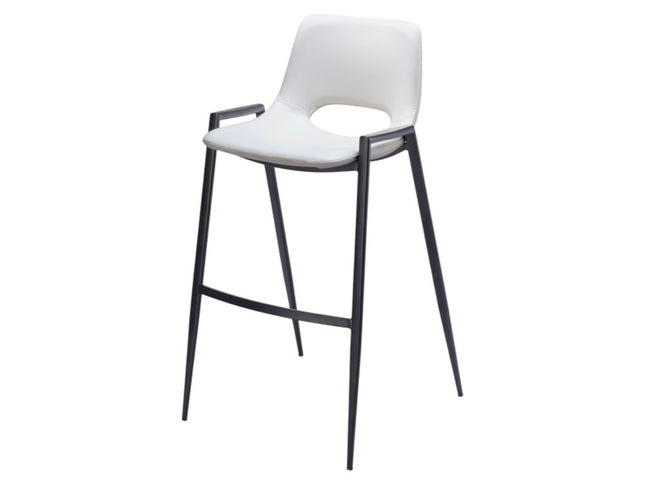 Set of Two 30" White and Black Faux Leather and Steel Low Back Bar Height Bar Chairs