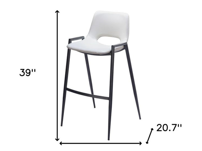 Set of Two 30" White and Black Faux Leather and Steel Low Back Bar Height Bar Chairs