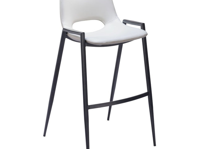 Set of Two 30" White and Black Faux Leather and Steel Low Back Bar Height Bar Chairs