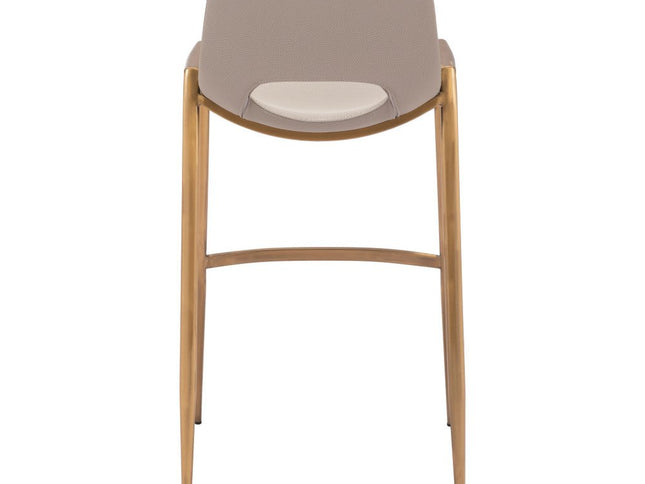 Set of Two 30" Beige And Gold Faux Leather And Steel Low Back Bar Height Bar Chairs