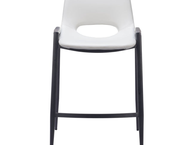 Set of Two 26" White and Black Faux Leather and Steel Low Back Counter Height Bar Chairs