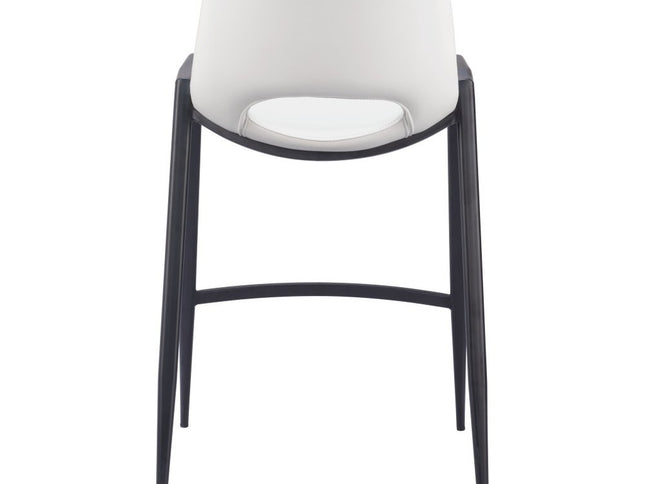 Set of Two 26" White and Black Faux Leather and Steel Low Back Counter Height Bar Chairs