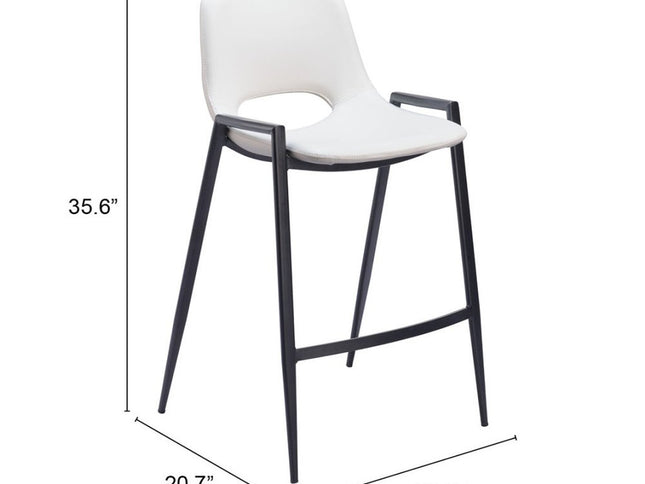 Set of Two 26" White and Black Faux Leather and Steel Low Back Counter Height Bar Chairs