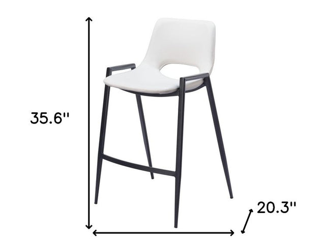 Set of Two 26" White and Black Faux Leather and Steel Low Back Counter Height Bar Chairs