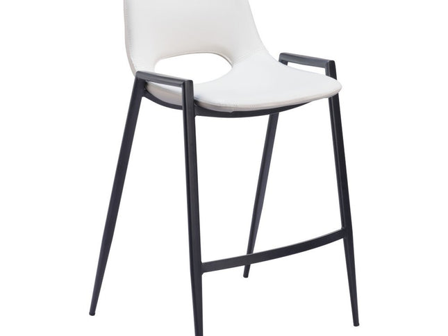 Set of Two 26" White and Black Faux Leather and Steel Low Back Counter Height Bar Chairs