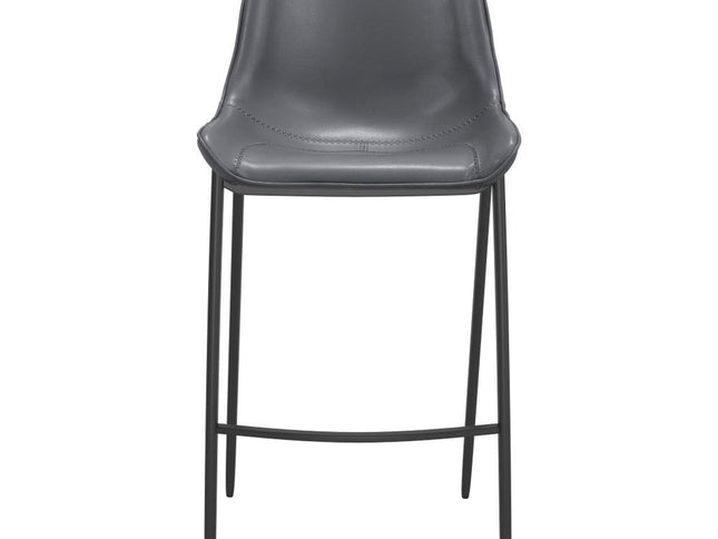 Set of Two 30" Dark Gray And Black Faux Leather And Steel Bar Height Bar Chairs