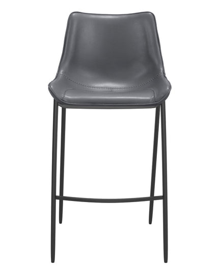 Set of Two 30" Dark Gray And Black Faux Leather And Steel Bar Height Bar Chairs