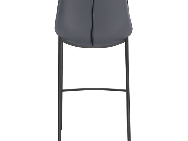 Set of Two 30" Dark Gray And Black Faux Leather And Steel Bar Height Bar Chairs