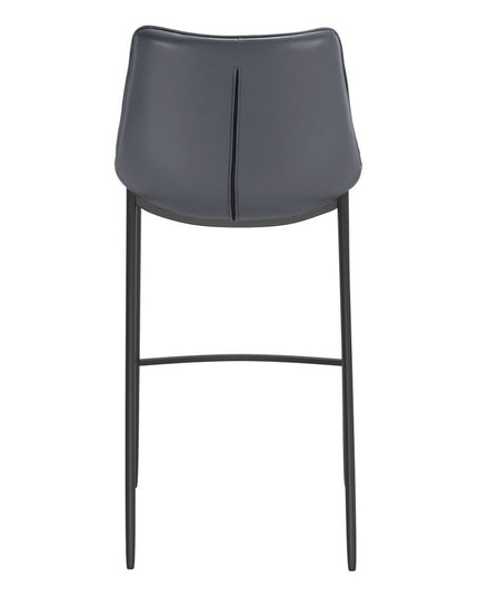 Set of Two 30" Dark Gray And Black Faux Leather And Steel Bar Height Bar Chairs