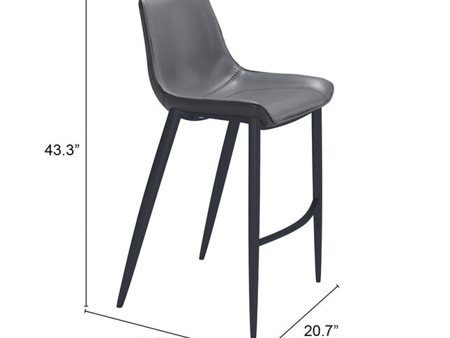 Set of Two 30" Dark Gray And Black Faux Leather And Steel Bar Height Bar Chairs