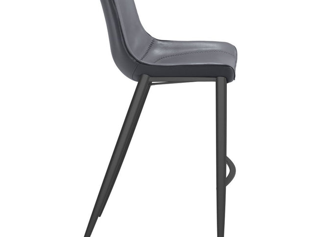 Set of Two 30" Dark Gray And Black Faux Leather And Steel Bar Height Bar Chairs