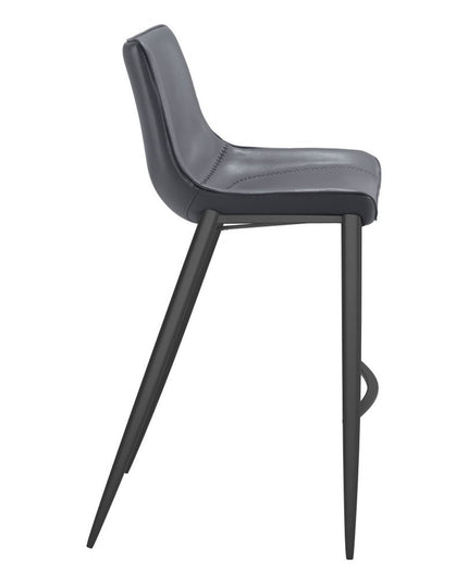 Set of Two 30" Dark Gray And Black Faux Leather And Steel Bar Height Bar Chairs