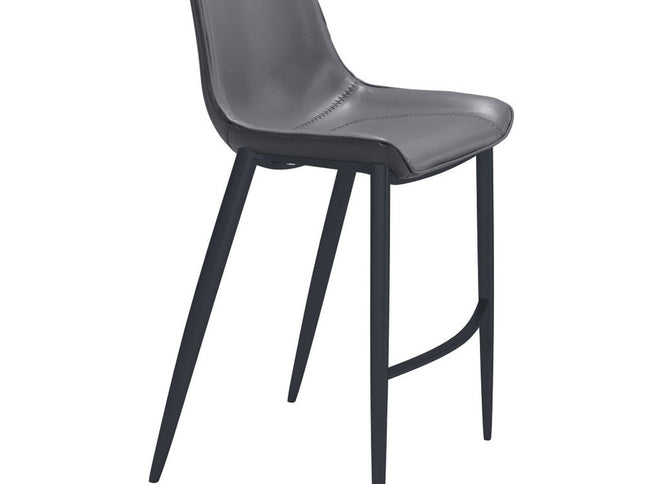 Set of Two 30" Dark Gray And Black Faux Leather And Steel Bar Height Bar Chairs