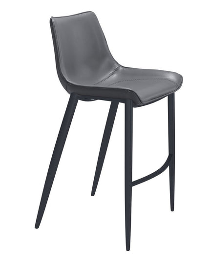 Set of Two 30" Dark Gray And Black Faux Leather And Steel Bar Height Bar Chairs